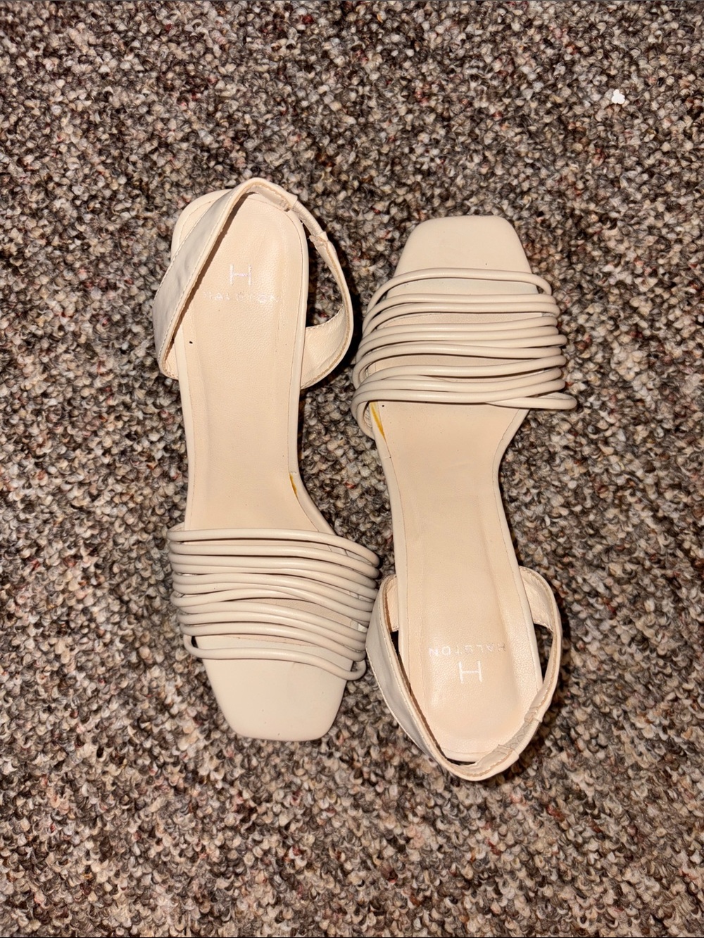 H by Halston Neutral Cream Strappy Block Heel Sandals